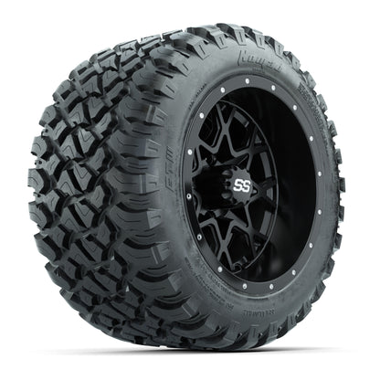GTW® Vortex 2 Matte Black 12 in Wheels with 22X11-R12 Nomad Steel Belt Radial All-Terrain Tires – Full Set