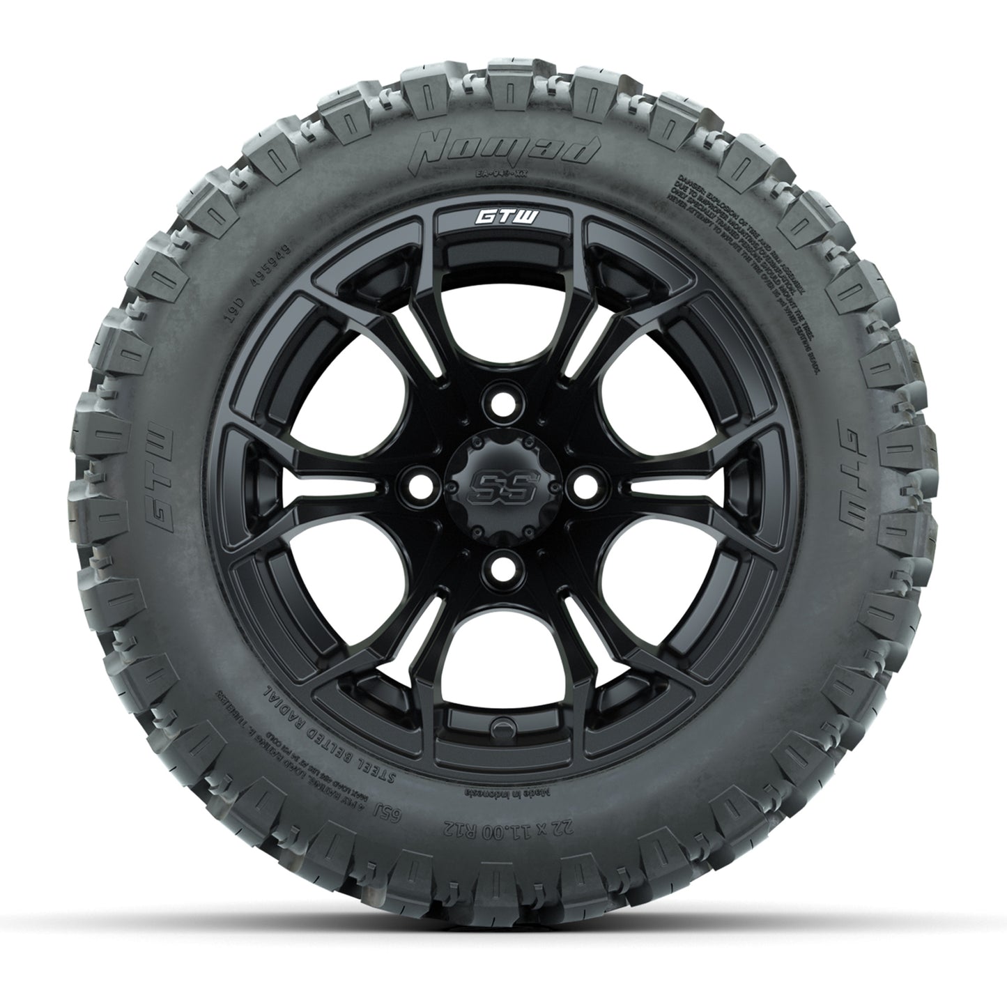 GTW® Spyder Matte Black 12 in Wheels with 22X11-R12 Nomad Steel Belt Radial All-Terrain Tires – Full Set