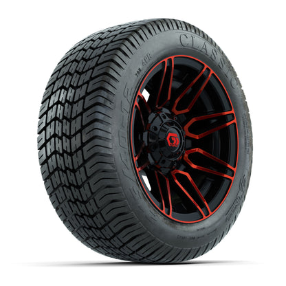 GTW® Stealth Red/Machined 12 in Wheels with 215/40-12 Excel Classic Street Tires – Full Set