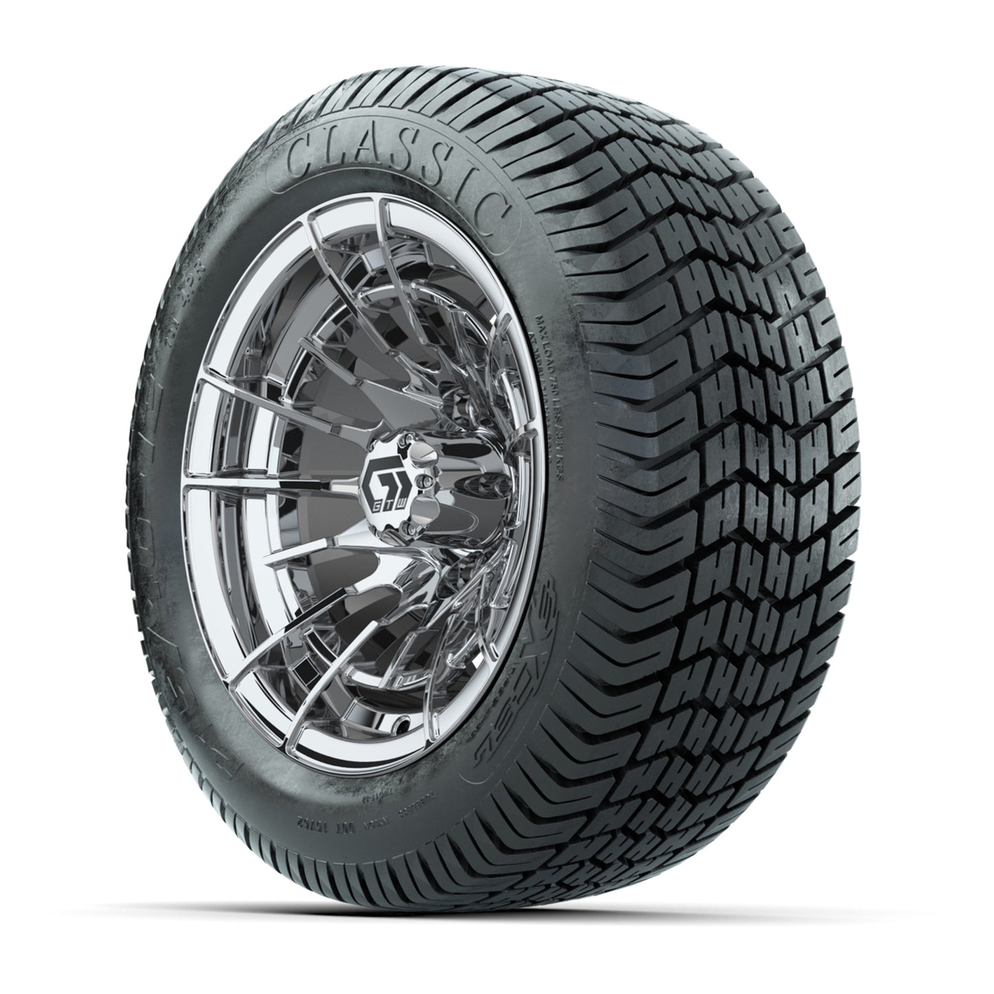 GTW® Boost Chrome 12 in Wheels with 215/40-12 Excel Classic Street Tires – Full Set