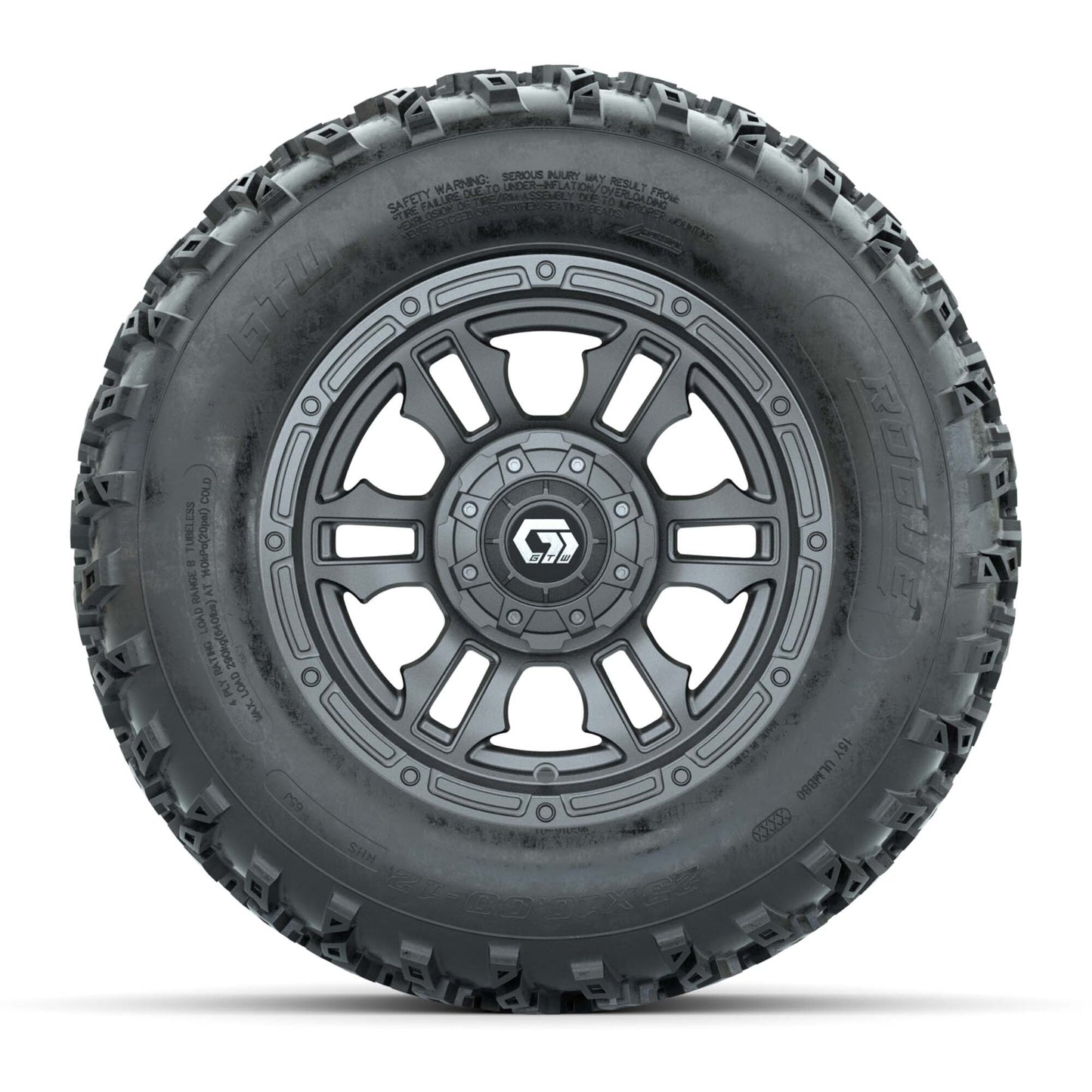 GTW® Shogun Gunmetal 12 in Wheels with 23X10.00-12 Rogue All-Terrain Tires – Full Set