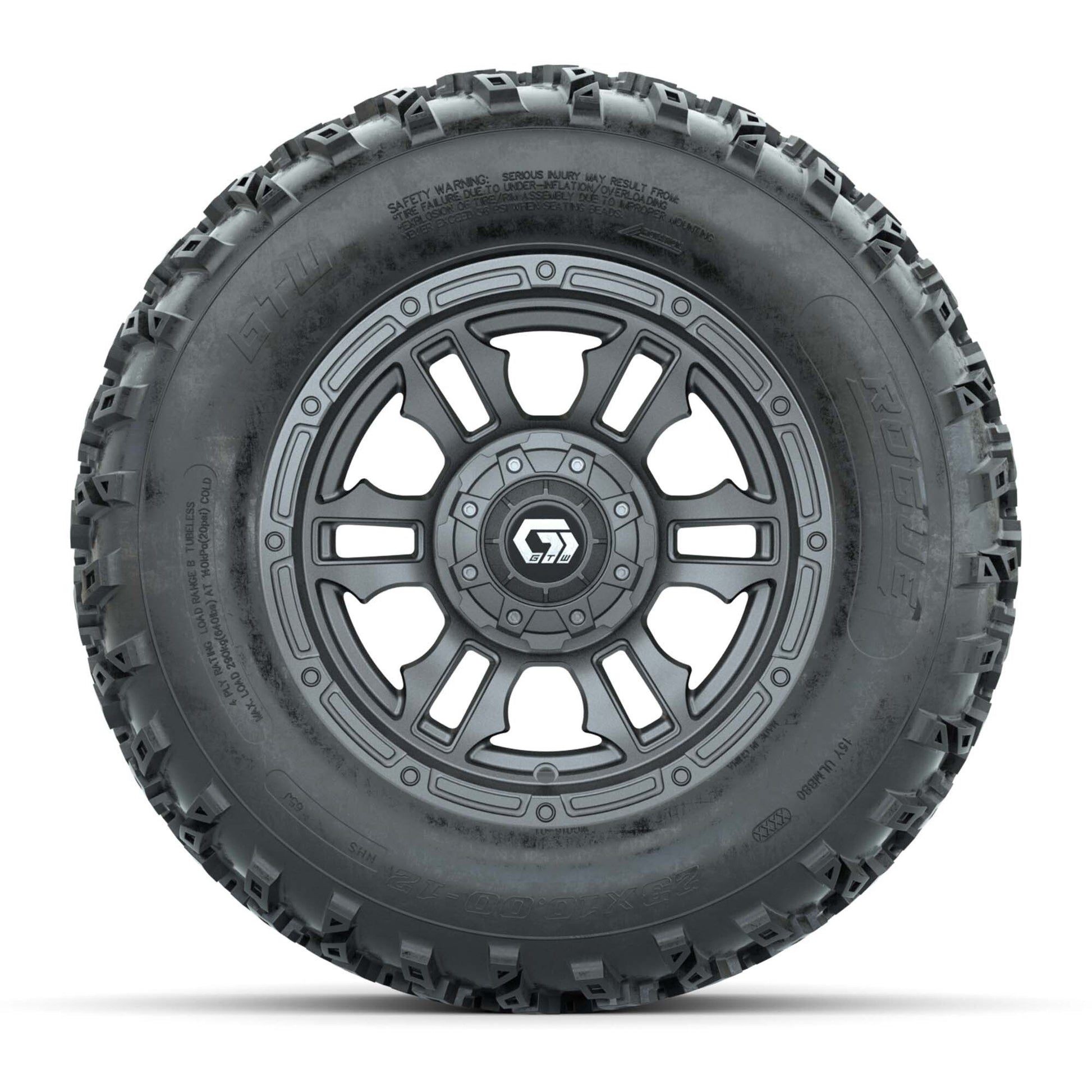 GTW® Shogun Gunmetal 12 in Wheels with 23X10.00-12 Rogue All-Terrain Tires – Full Set