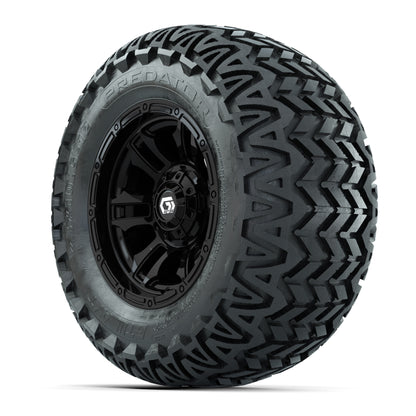 GTW® Shogun Gloss Black 12 in Wheels with 23X10.5-12 Predator All-Terrain Tires – Full Set