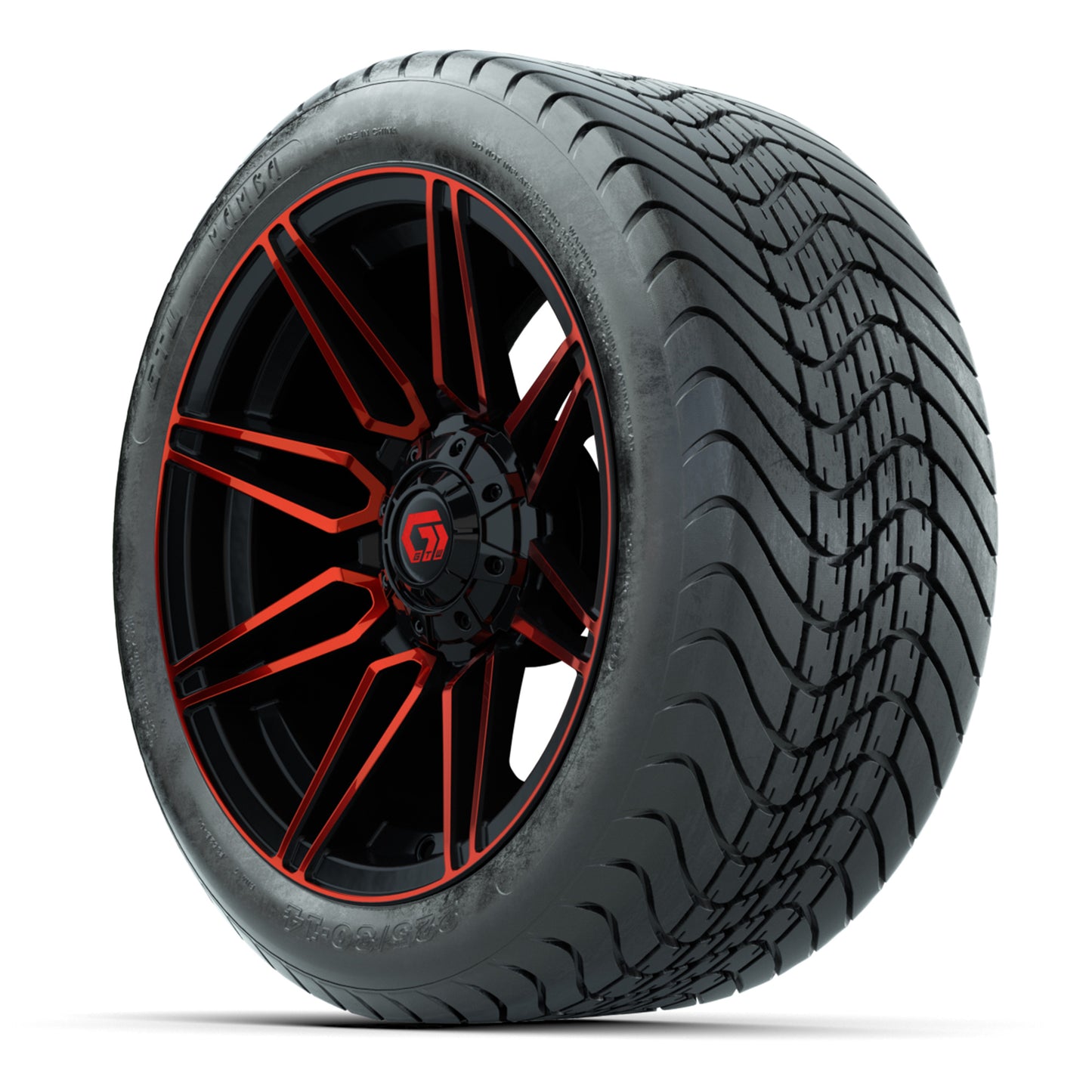 GTW Stealth Red/Machined 14 in Wheels with 225/30-14 Mamba Street Tires – Full Set