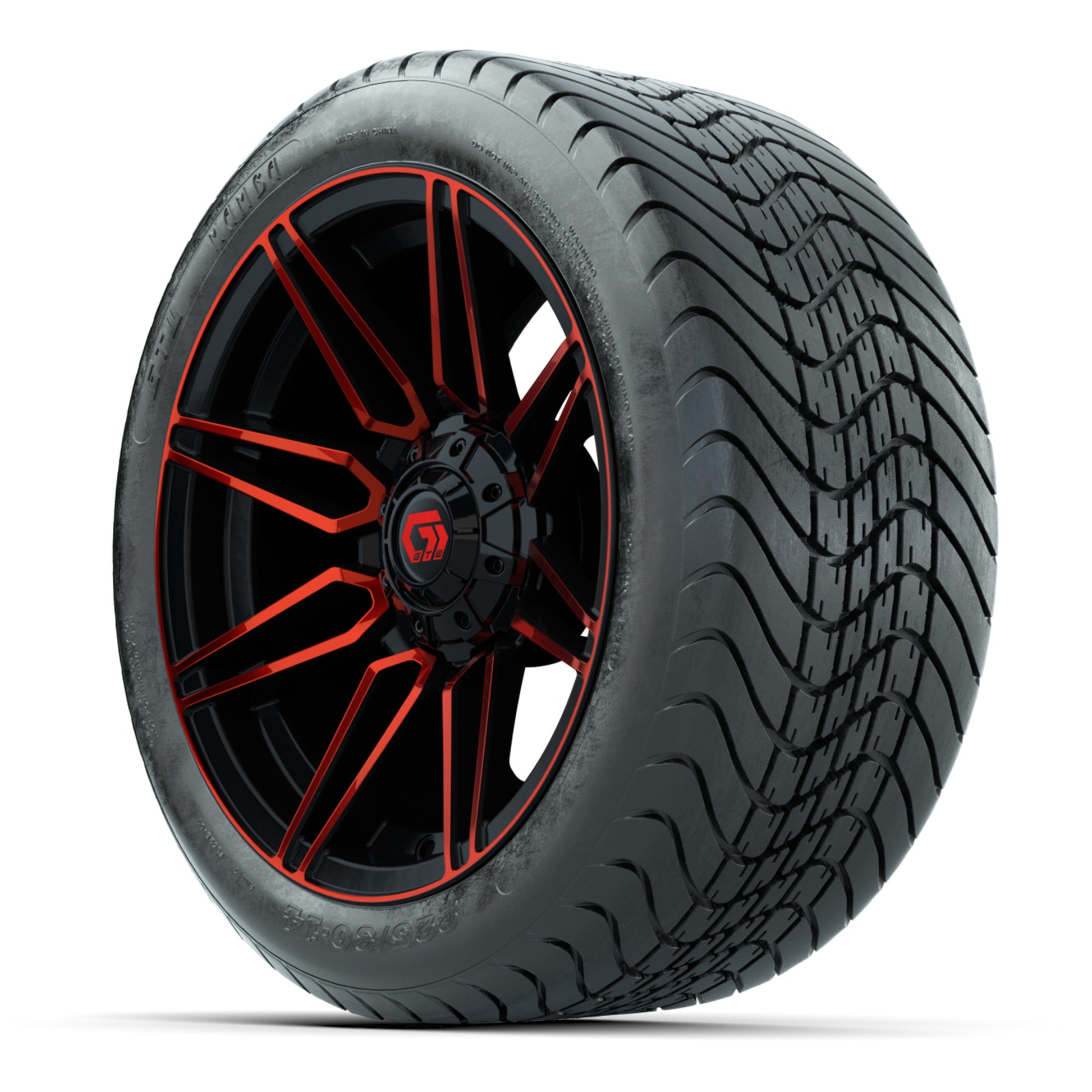 GTW Stealth Red/Machined 14 in Wheels with 225/30-14 Mamba Street Tires – Full Set