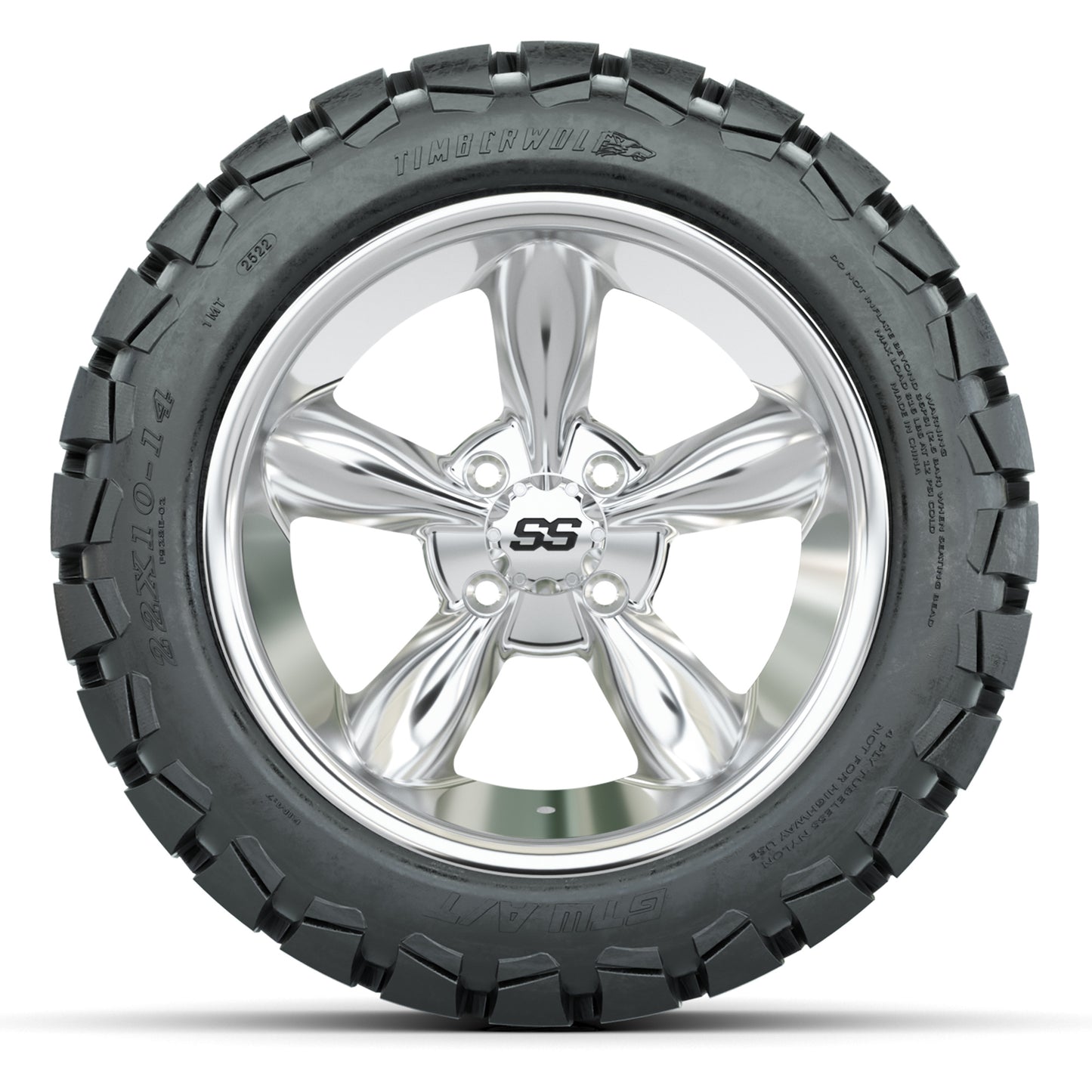 GTW Godfather Chrome 14 in Wheels with 22X10-14 Timberwolf All-Terrain Tires – Full Set