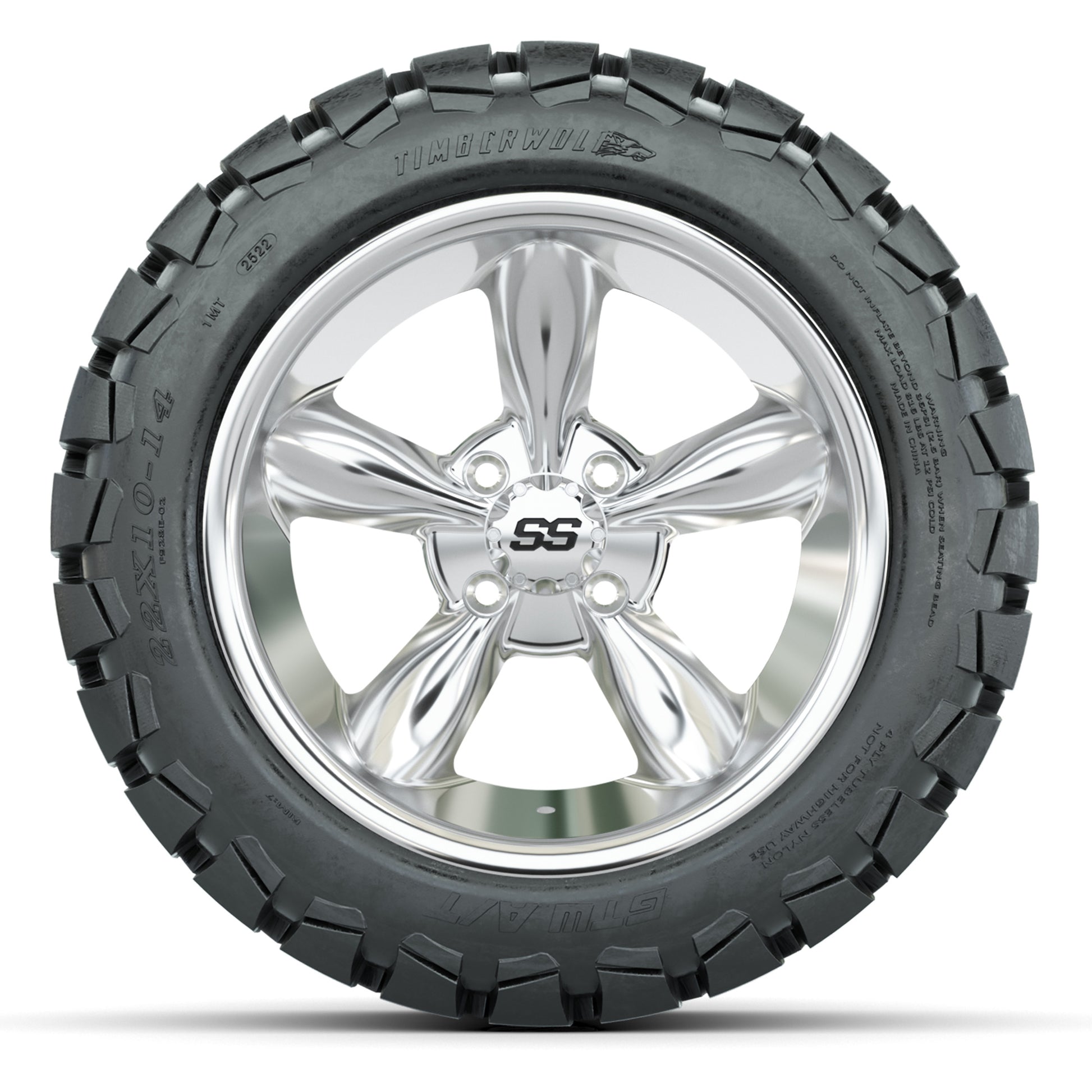GTW Godfather Chrome 14 in Wheels with 22X10-14 Timberwolf All-Terrain Tires – Full Set