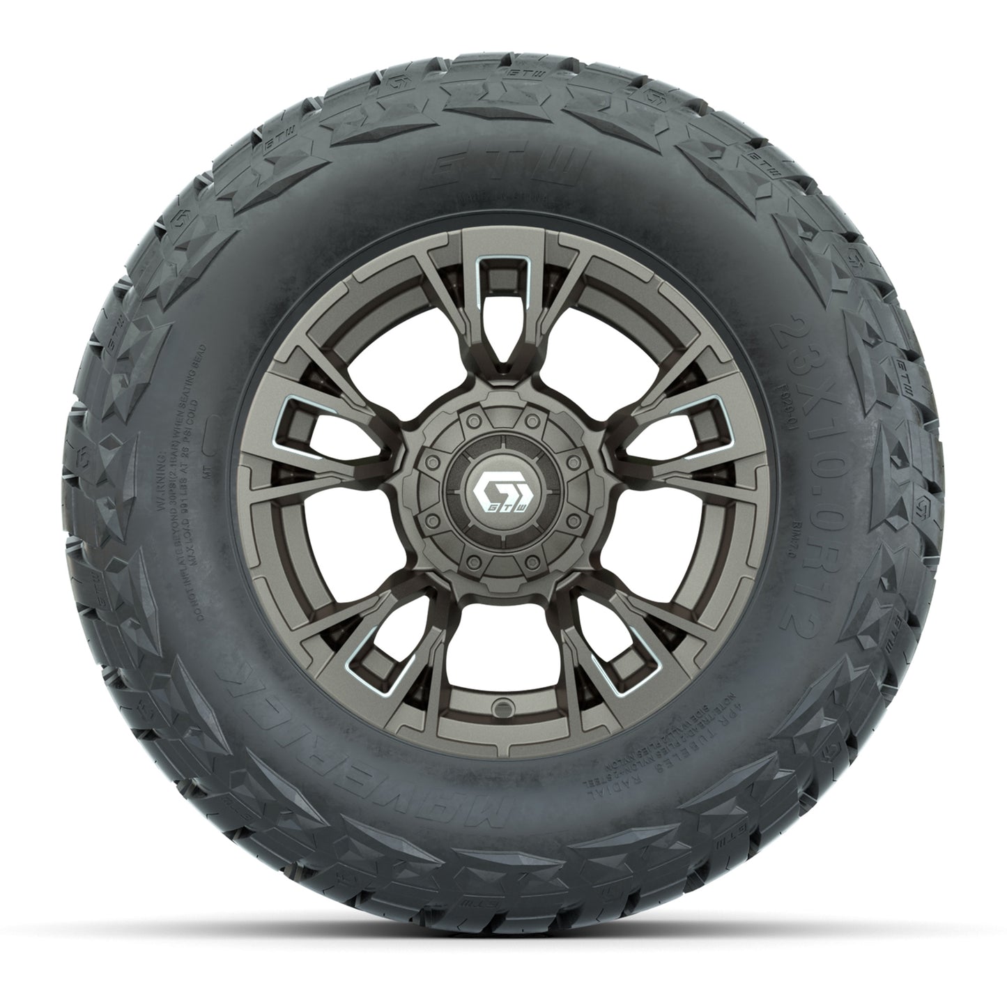 GTW Vandal Satin Bronze/Machined 12 in Wheels with 23x10.00-R12 Maverick All-Terrain Tires – Full Set