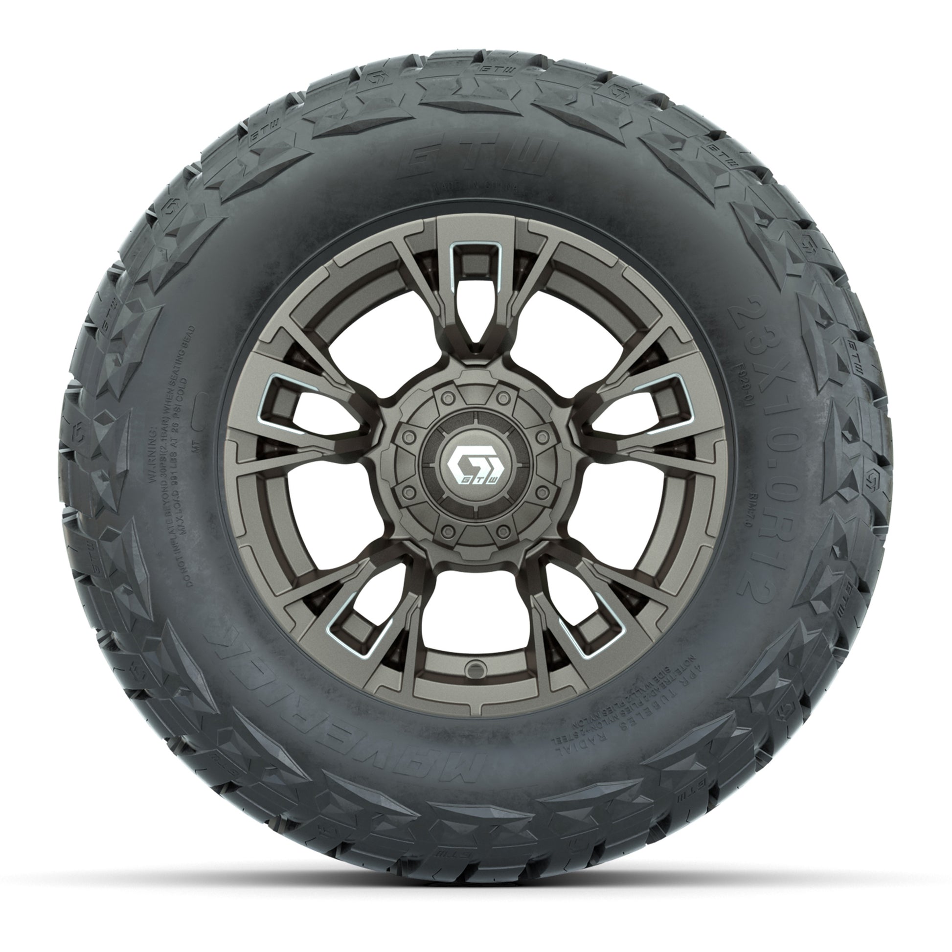 GTW Vandal Satin Bronze/Machined 12 in Wheels with 23x10.00-R12 Maverick All-Terrain Tires – Full Set
