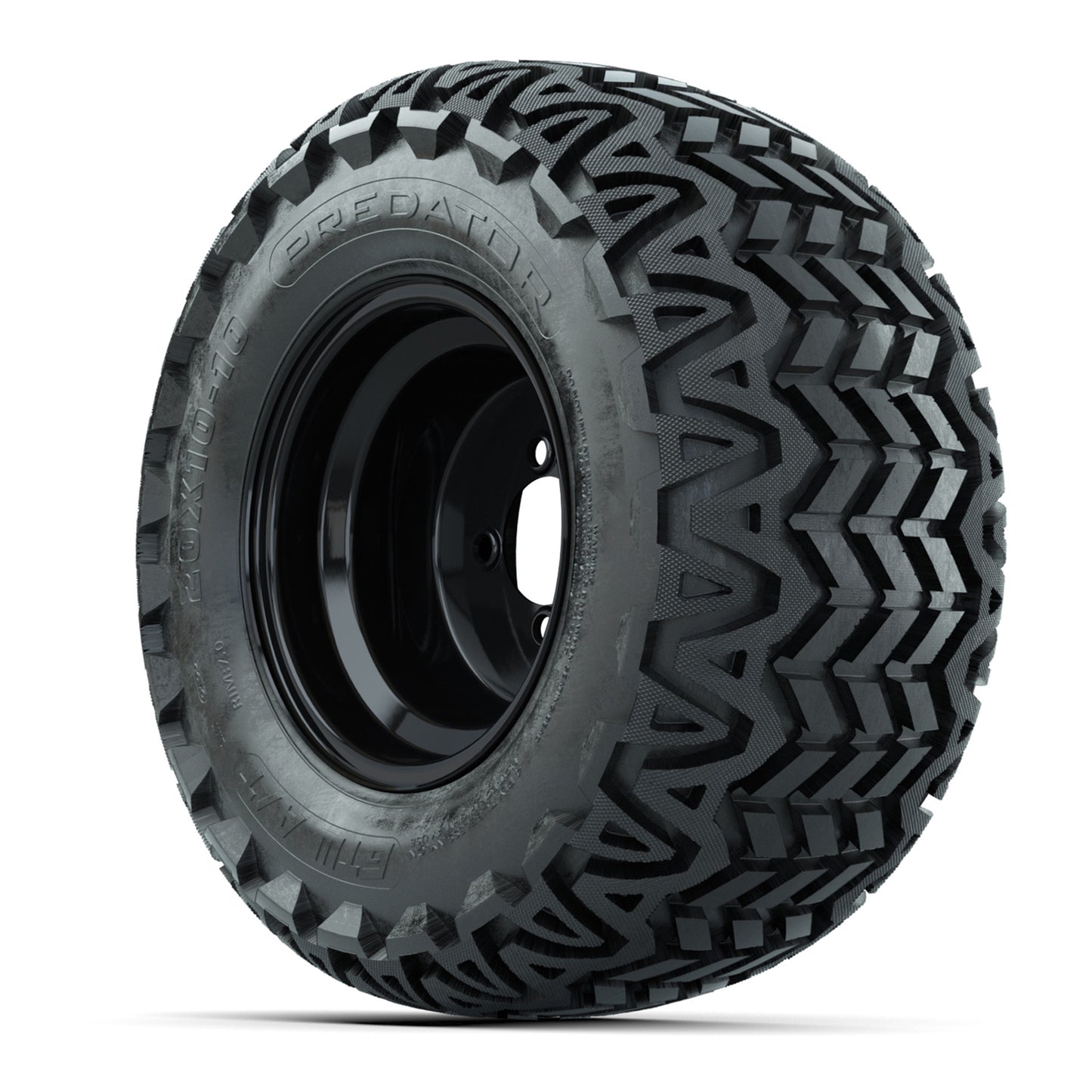 Set of (4) 10 in Black Steel Offset Wheels with 20x10-10 Predator All Terrain Tires