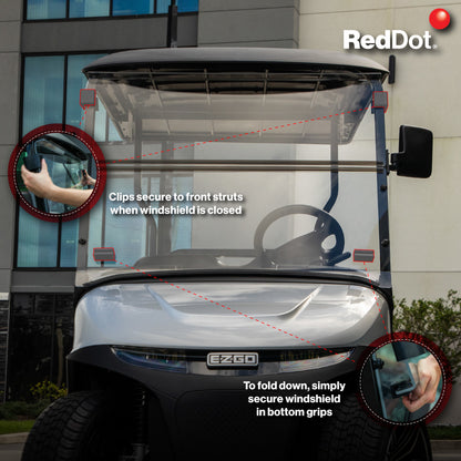 RedDot EZGO RXV with Modular Top Clear Folding 3/16" Windshield with Rubber Trim (Years 2024-Up)
