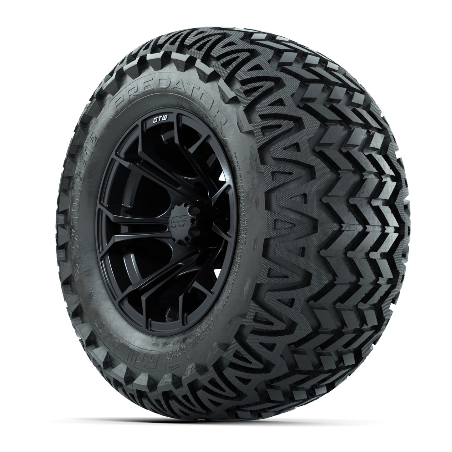 GTW Spyder Black and Machined 12 in Wheels with 23in Predator A/T Tires – Set of 4