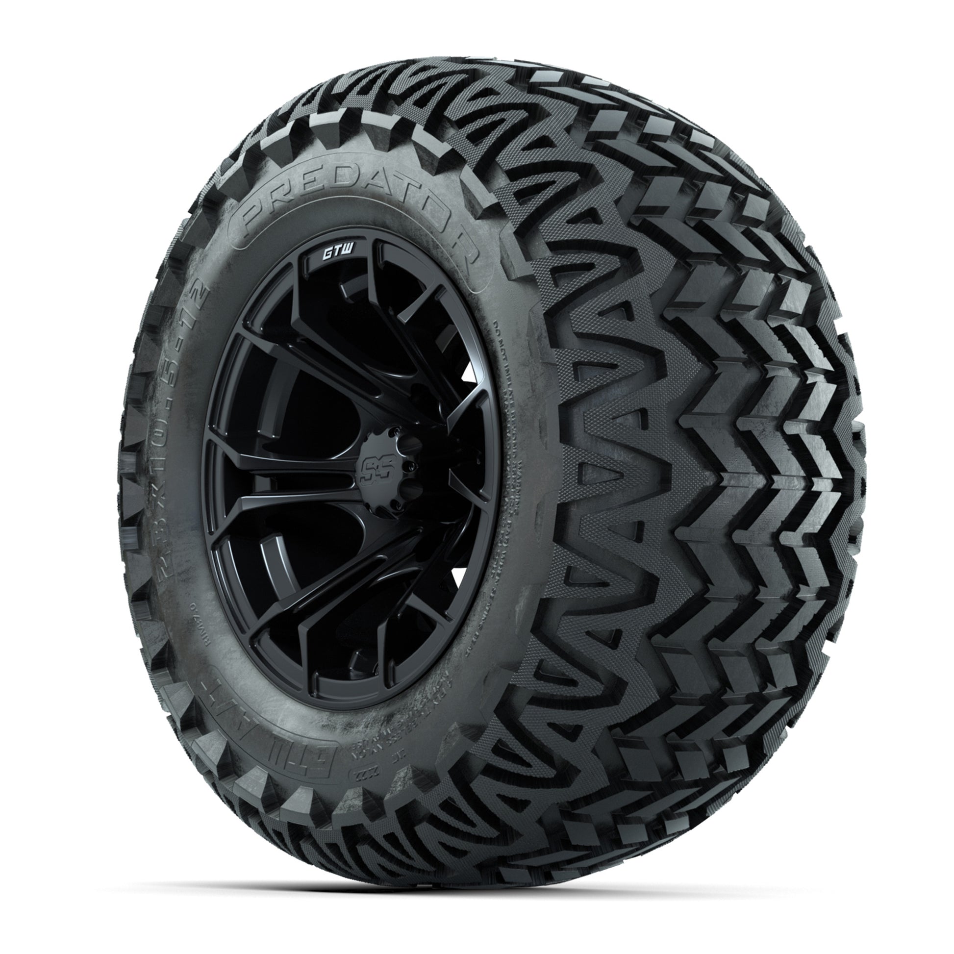 GTW Spyder Black and Machined 12 in Wheels with 23in Predator A/T Tires – Set of 4