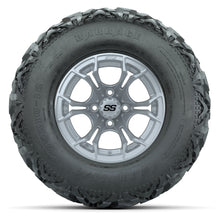 GTW® Spyder Silver Brush 12 in Wheels with 25X10-12 Barrage Mud Tires – Full Set