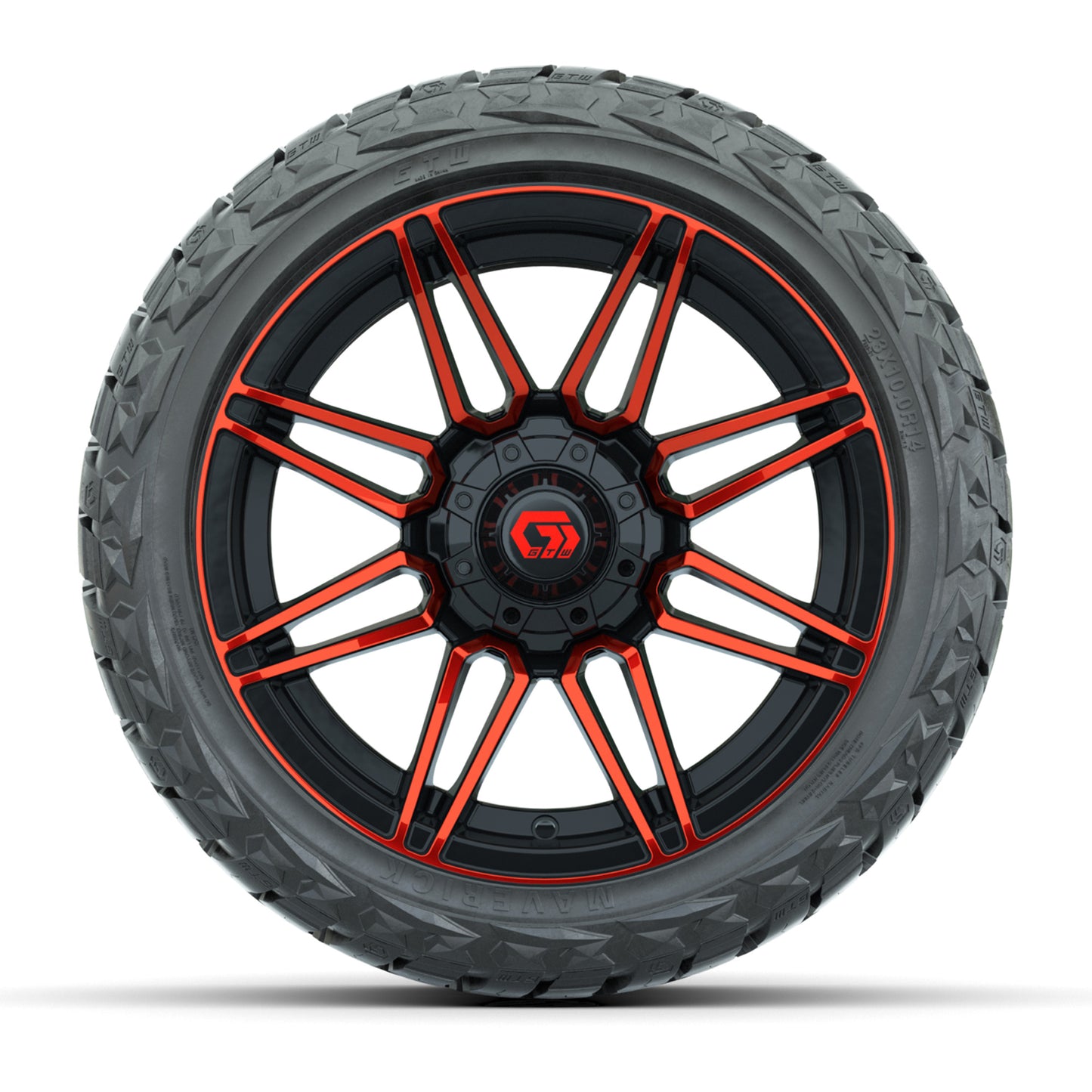 GTW Stealth Gloss Black/Red 14 in Wheels with 23x10.00-R14 Maverick All-Terrain Tires – Full Set