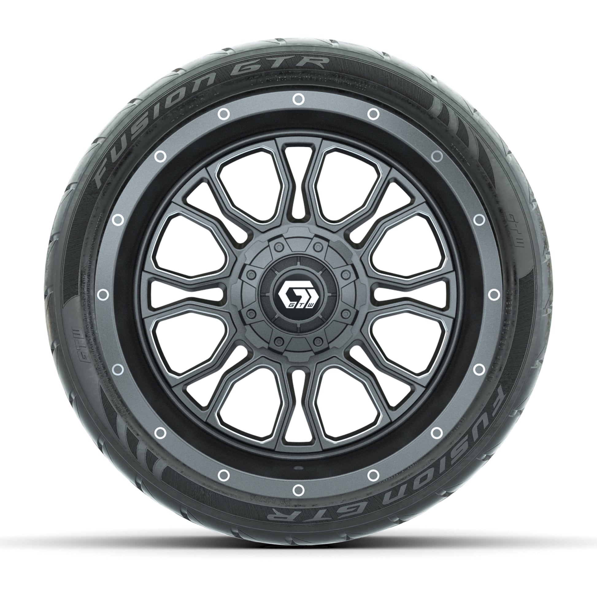 GTW Volt Gunmetal/Machined 14 in Wheels with 205/40-R14 Fusion GTR Street Tires - Full Set