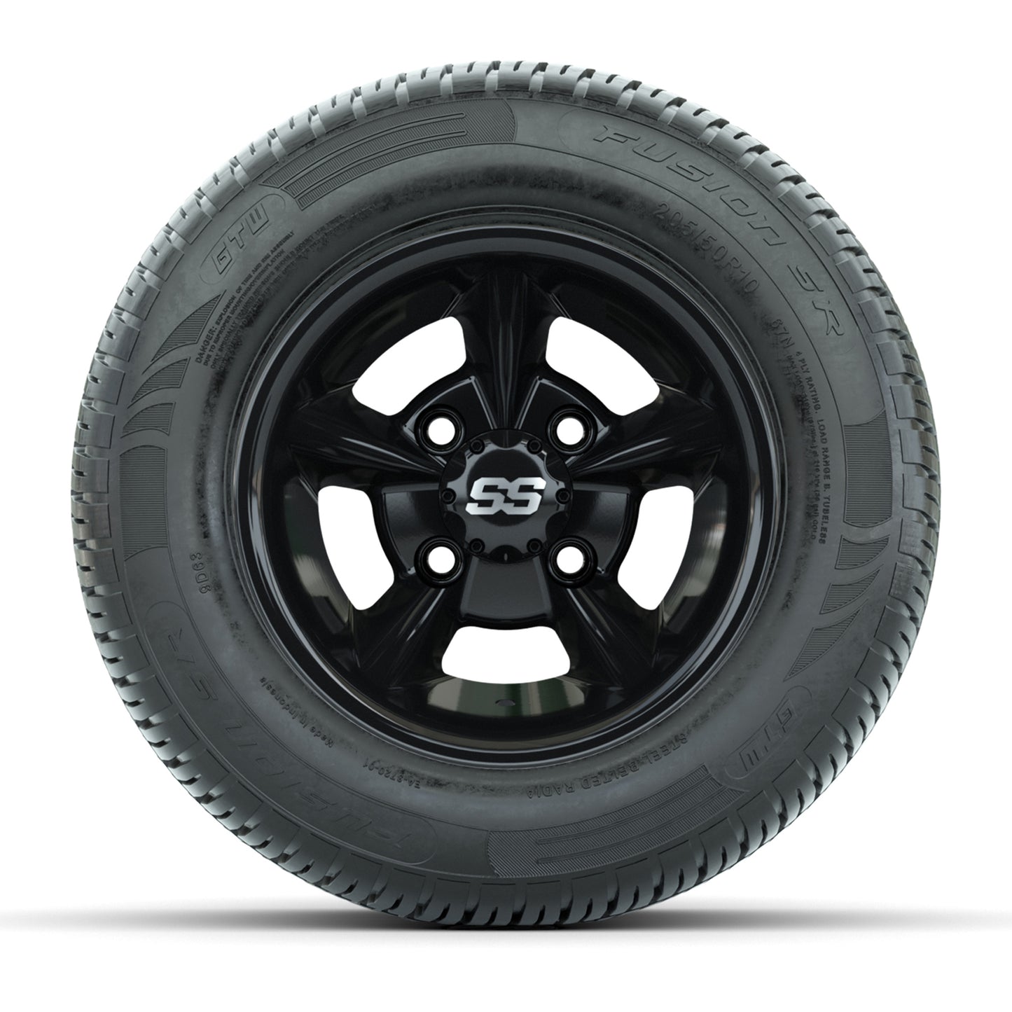 GTW Godfather Black 10 in Wheels with 205/50-R10 Fusion S/R Radial Steel Belt Street Tires – Full Set