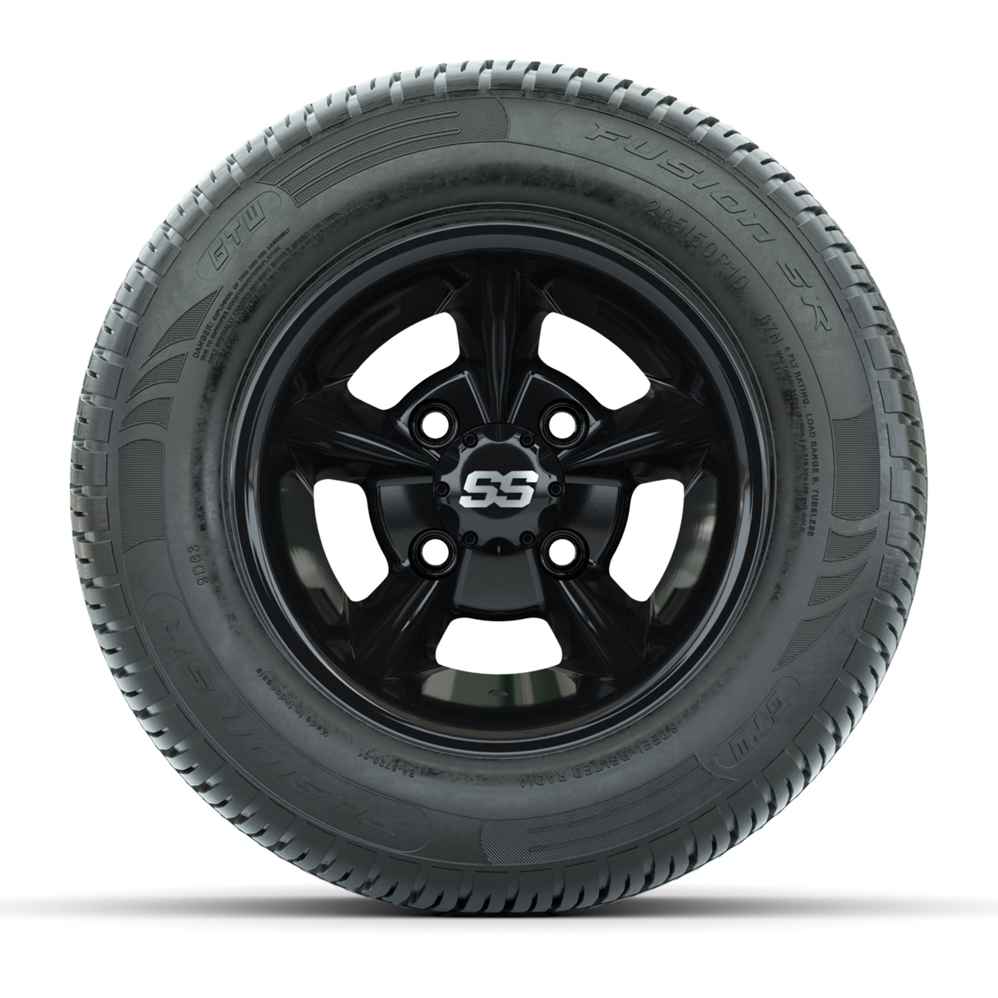 GTW Godfather Black 10 in Wheels with 205/50-R10 Fusion S/R Radial Steel Belt Street Tires – Full Set