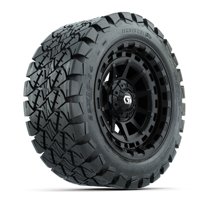 GTW® Barricade Gloss Black 14 in Wheels with 22x10-14 Timberwolf All-Terrain Tires – Full Set