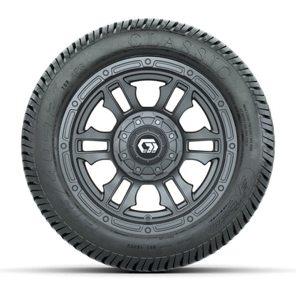 GTW® Shogun Gunmetal 12 in Wheels with 215/40-12 Excel Classic Street Tires – Full Set