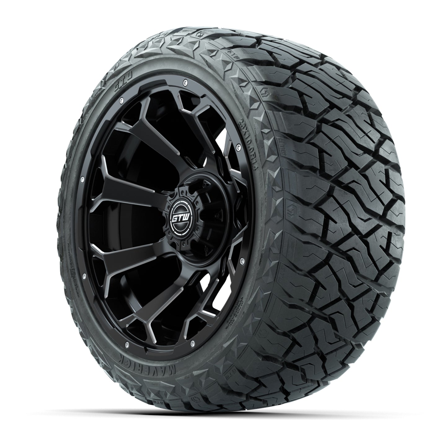 GTW Raven Matte Black 14 in Wheels with 23x10.00-R14 Maverick All-Terrain Tires – Full Set