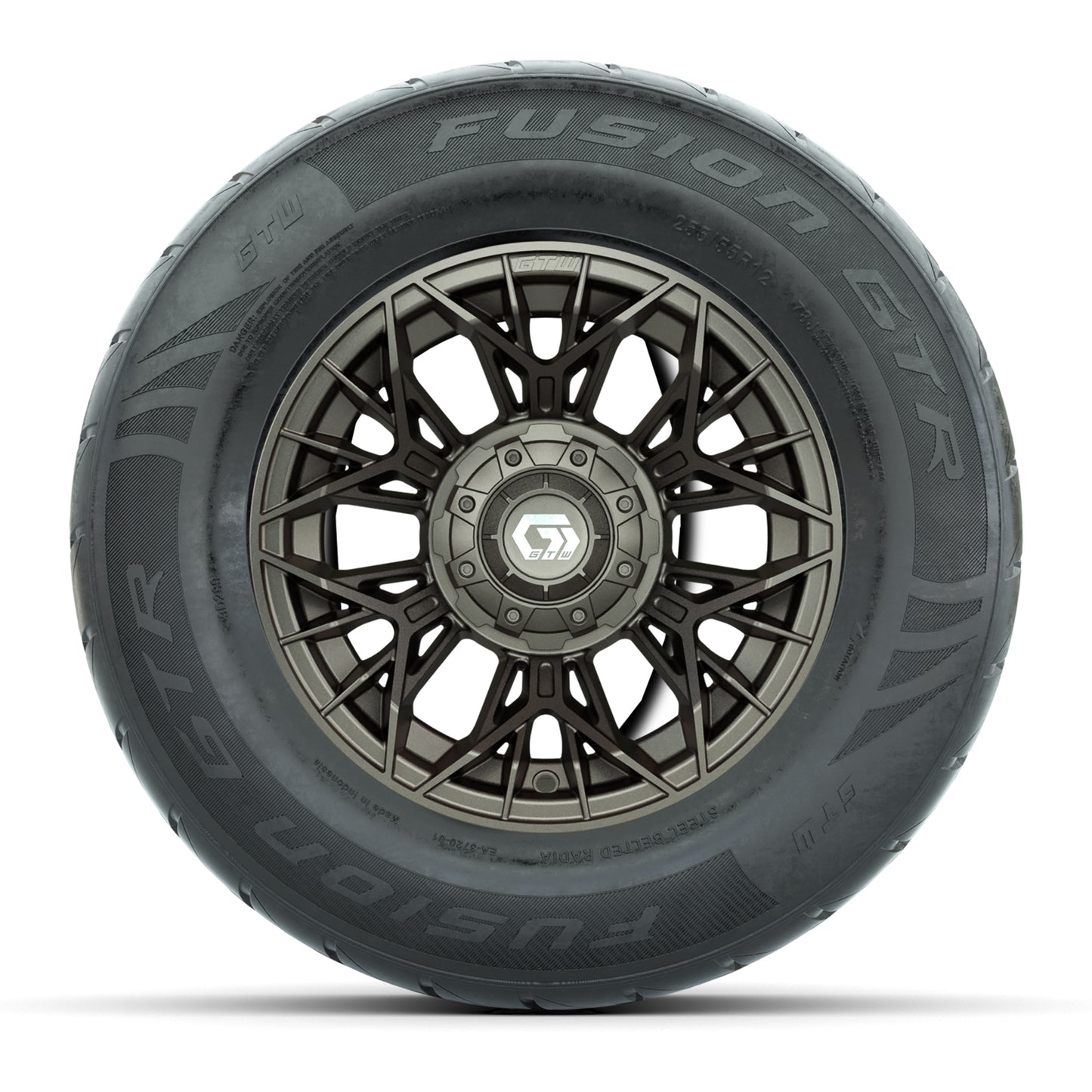 GTW® Stellar Matte Bronze 12 in Wheels with 255/55-R12 Fusion GTR Steel Belt Radial Street Tires - Full Set