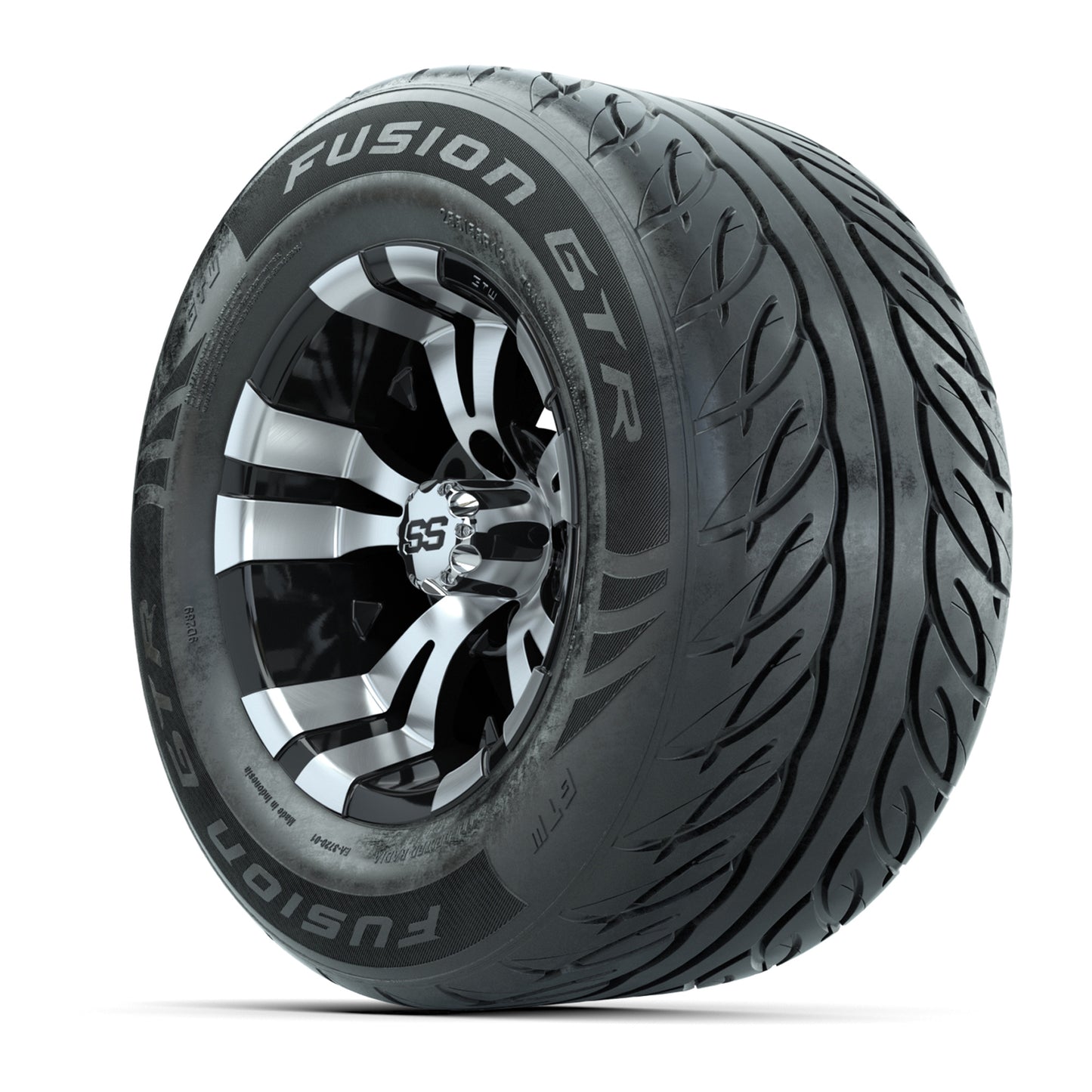 GTW® Vampire Black/Machined 12 in Wheels with 255/55-R12 Fusion GTR Steel Belt Radial Street Tires – Full Set