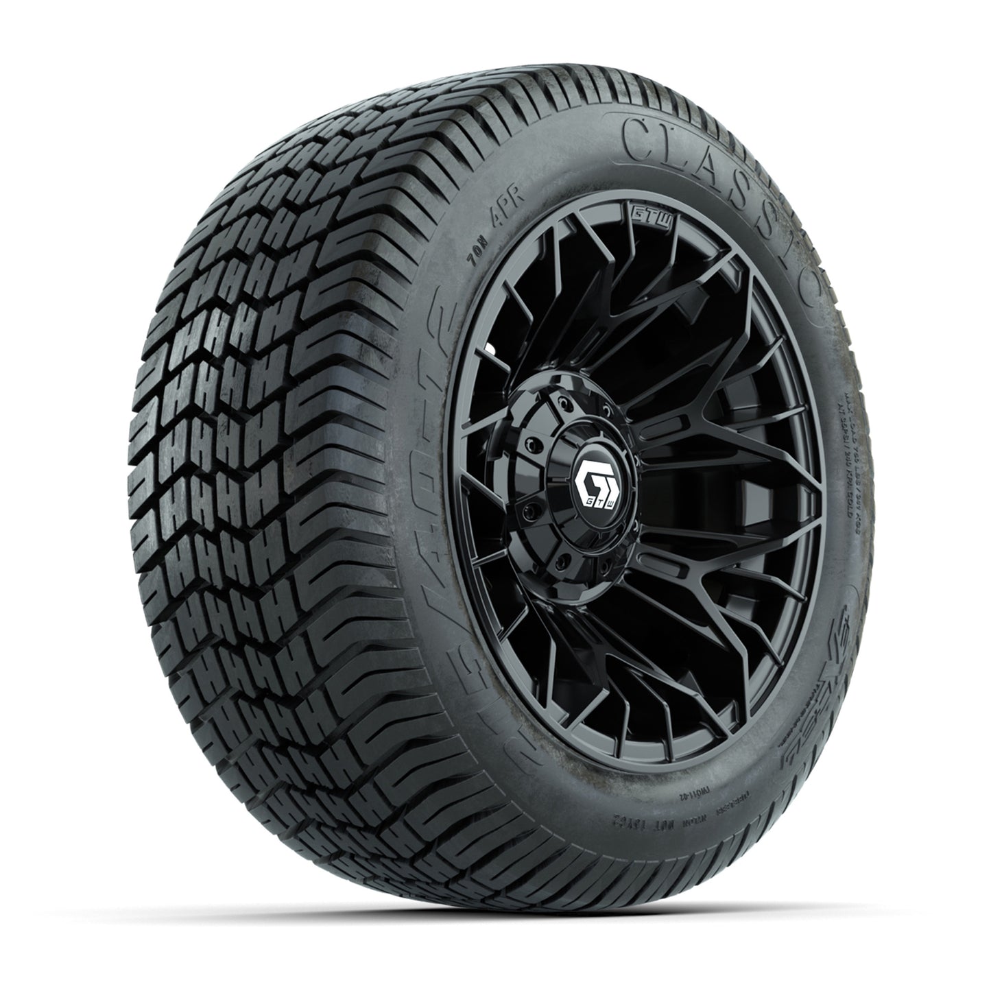 GTW® Stellar Black 12 in Wheels with 215/40-12 Excel Classic Street Tires – Full Set