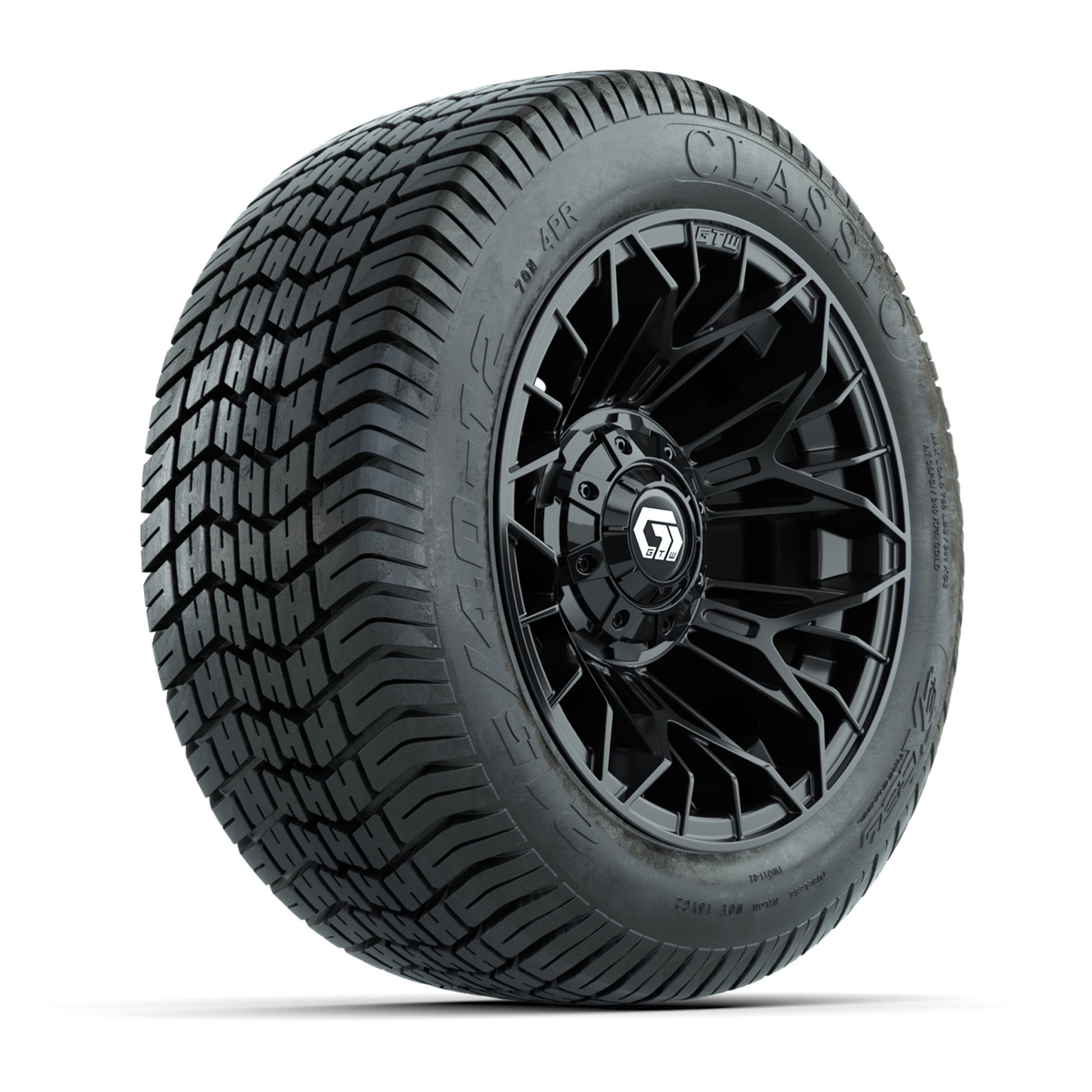 GTW® Stellar Black 12 in Wheels with 215/40-12 Excel Classic Street Tires – Full Set