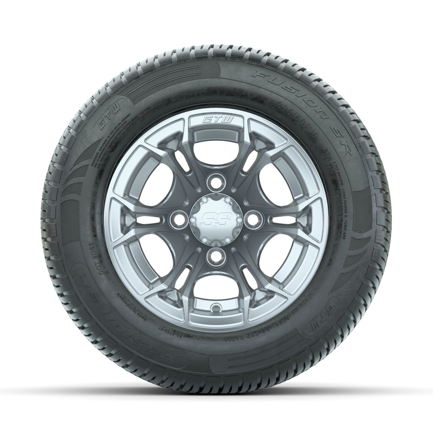GTW Spyder Silver Brush 10 in Wheels with 205/50-10 Fusion SR Steel Belted Radial Tires - Full Set