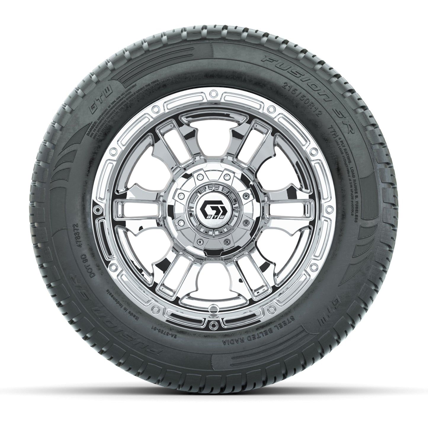 GTW® Shogun Chrome 12 in Wheels with 215/50-R12 Fusion S/R Steel Belt Radial Tires - Full Set