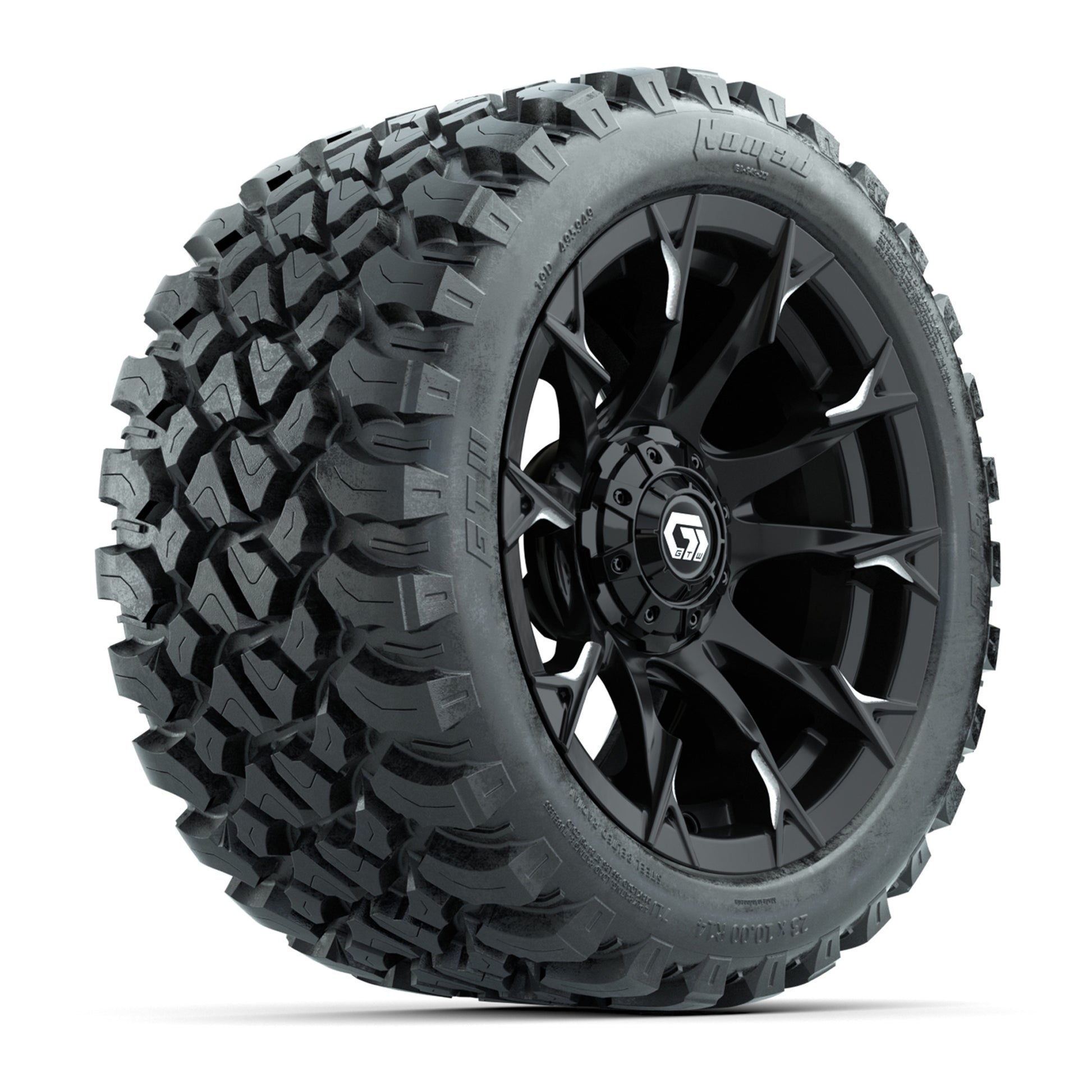 GTW® Diablo Gloss Black/Machined 14 in Wheels with 23X10-R14 Nomad Steel Belt Radial All-Terrain Tires – Full Set