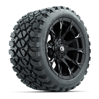 GTW® Diablo Gloss Black/Machined 14 in Wheels with 23X10-R14 Nomad Steel Belt Radial All-Terrain Tires – Full Set