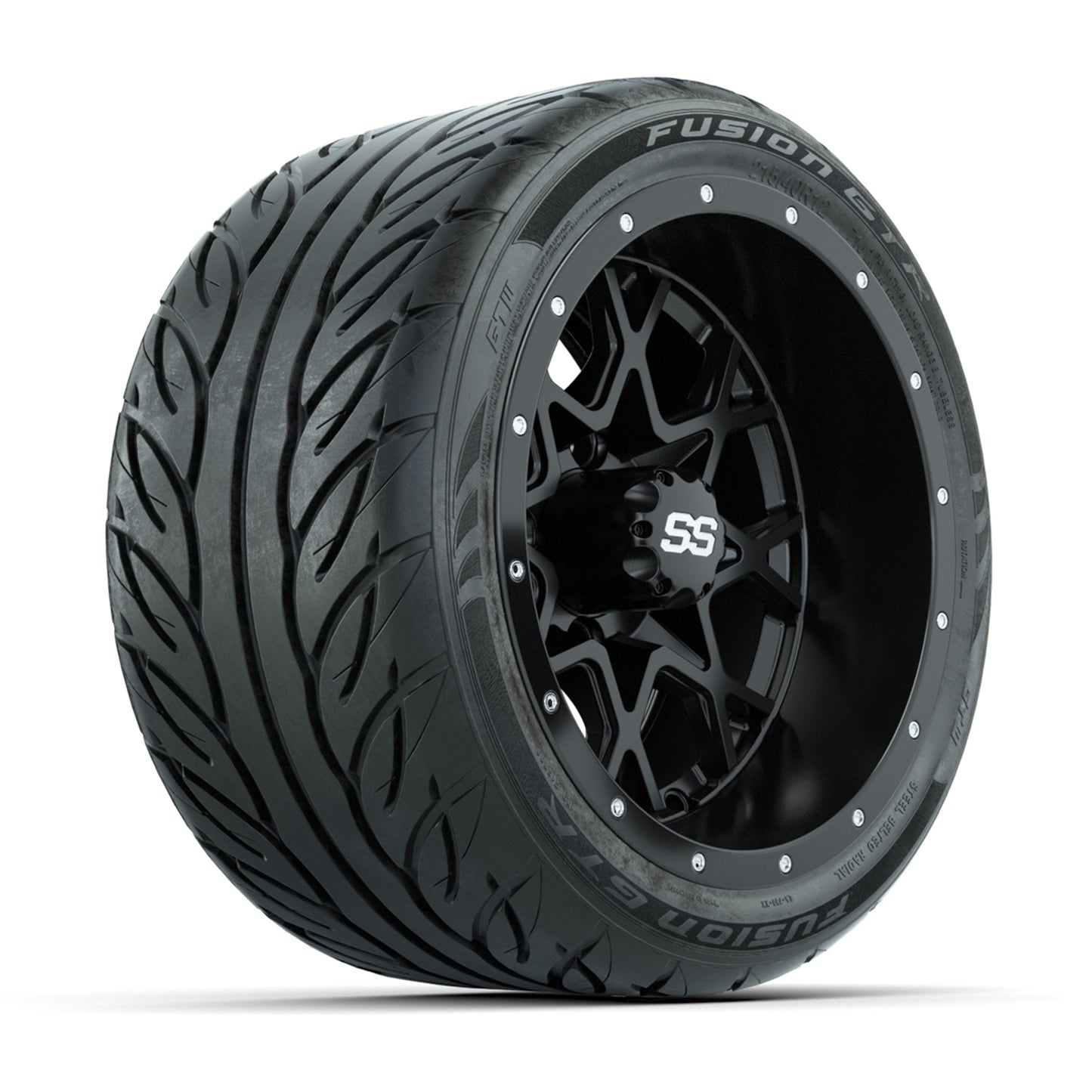 GTW® Vortex 2 Matte Black/Machined 12 in Wheels with 215/40-R12 Fusion GTR Steel Belt Radial Street Tires – Full Set