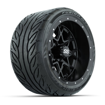 GTW® Vortex 2 Matte Black/Machined 12 in Wheels with 215/40-R12 Fusion GTR Steel Belt Radial Street Tires – Full Set