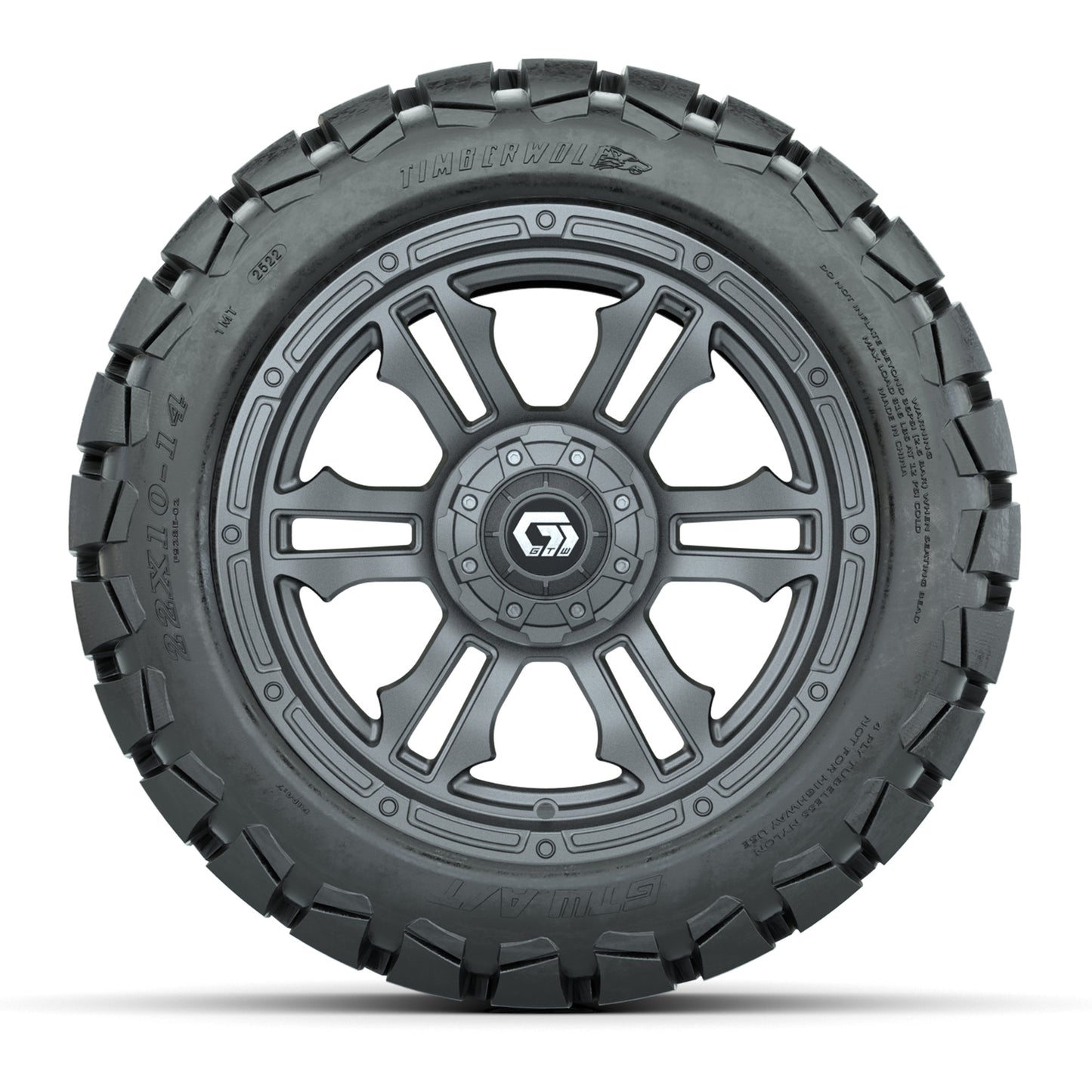 GTW® Shogun Gunmetal 14 in Wheels with 22x10-14 Timberwolf All-Terrain Tires – Full Set