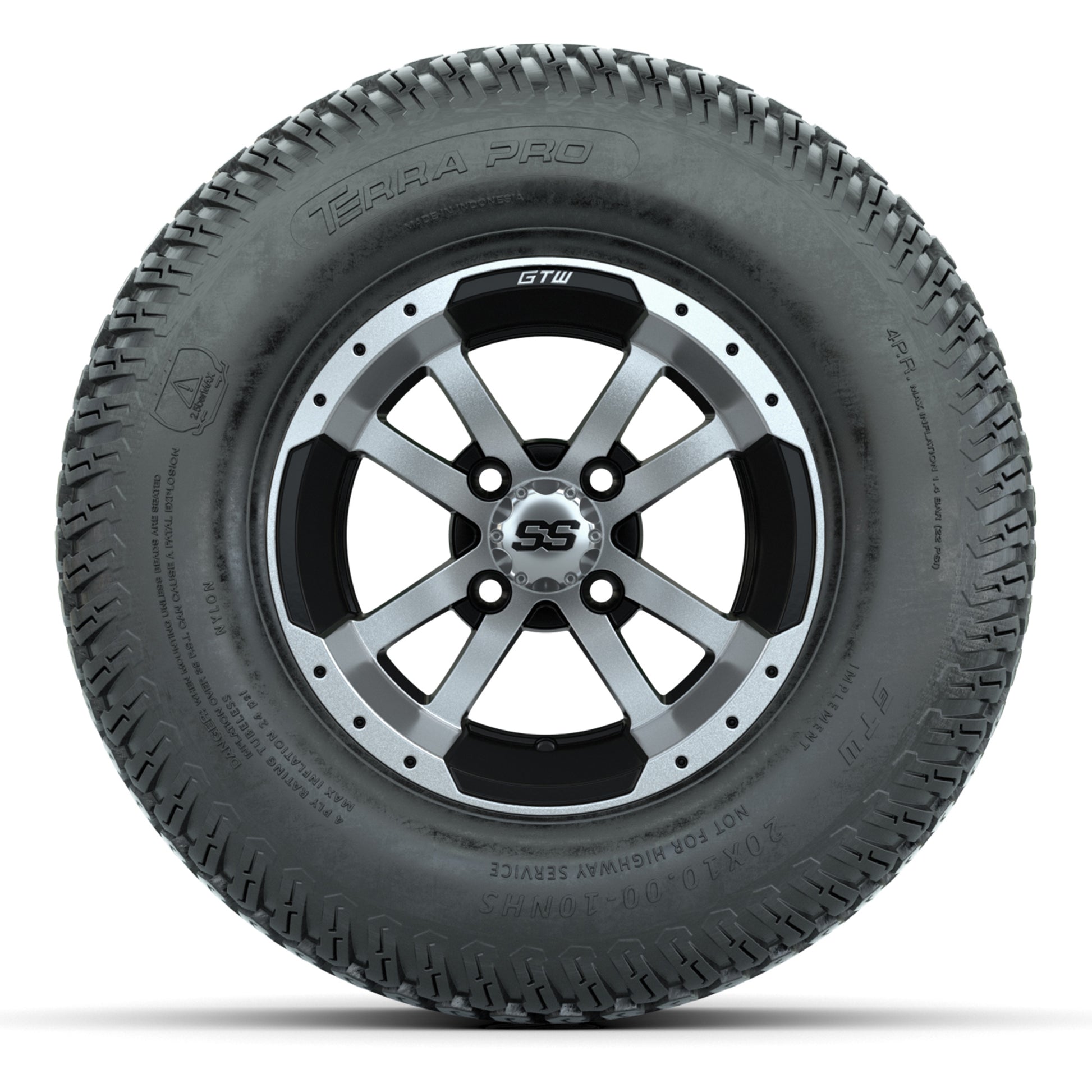 GTW Storm Trooper Black/Machined 10 in Wheels with 20x10-10 S-Pattern Terra Pro Street Tires – Full Set