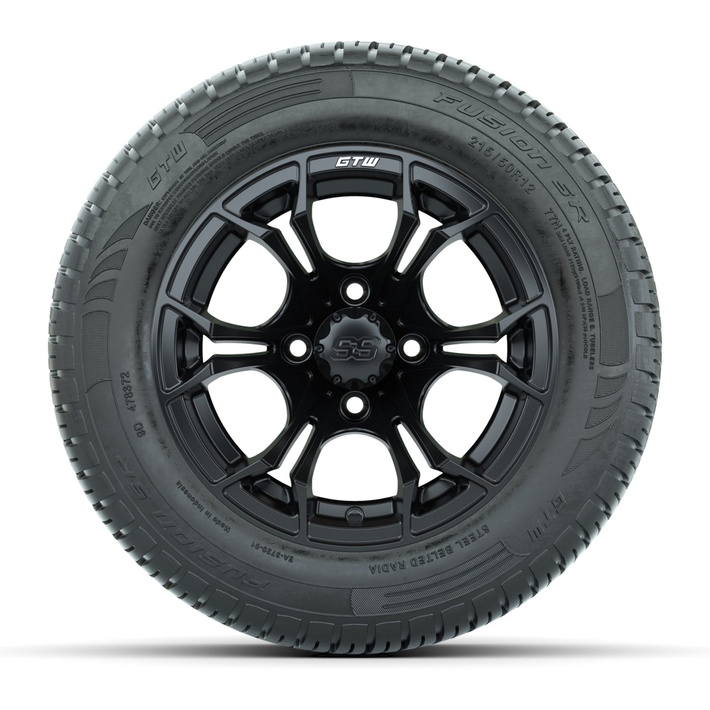 GTW Spyder Matte Black 12 in Wheels with 215/50-R12 Fusion S/R Street Tires – Full Set