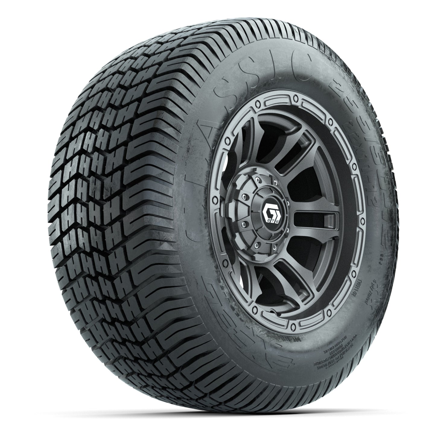 GTW® Shogun Gunmetal 12 in Wheels with 255/50-12 Excel Classic Street Tires – Full Set