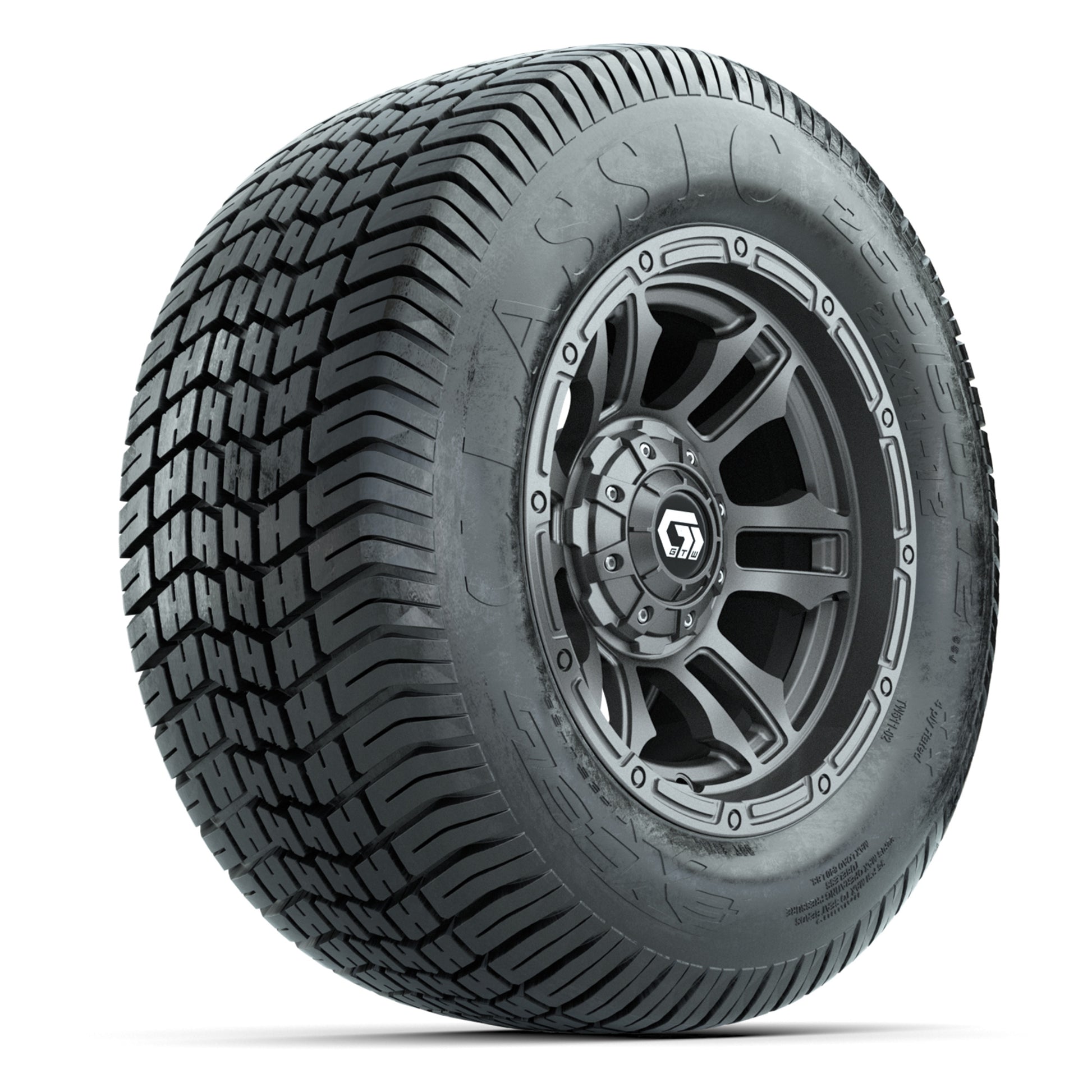 GTW® Shogun Gunmetal 12 in Wheels with 255/50-12 Excel Classic Street Tires – Full Set