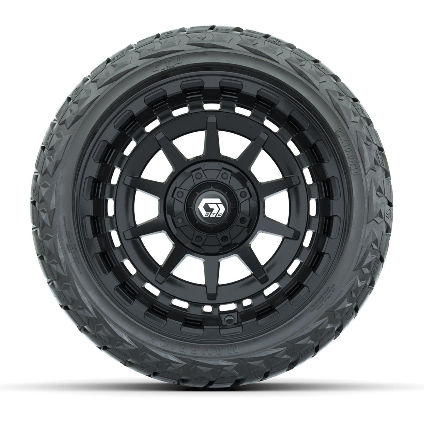 GTW Barricade Gloss Black 14 in Wheels with 23x10.00-R14 Maverick All-Terrain Tires – Full Set