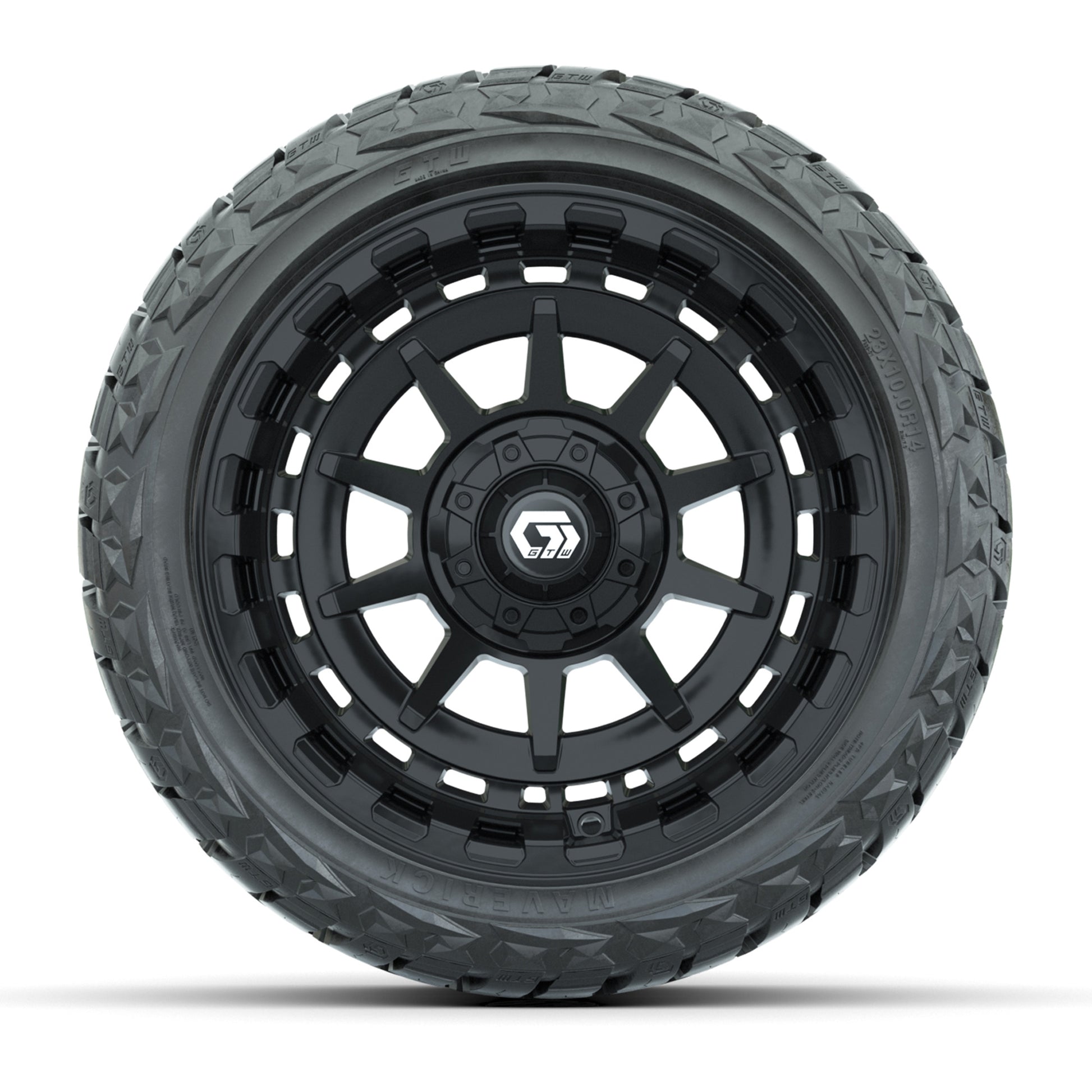 GTW Barricade Gloss Black 14 in Wheels with 23x10.00-R14 Maverick All-Terrain Tires – Full Set