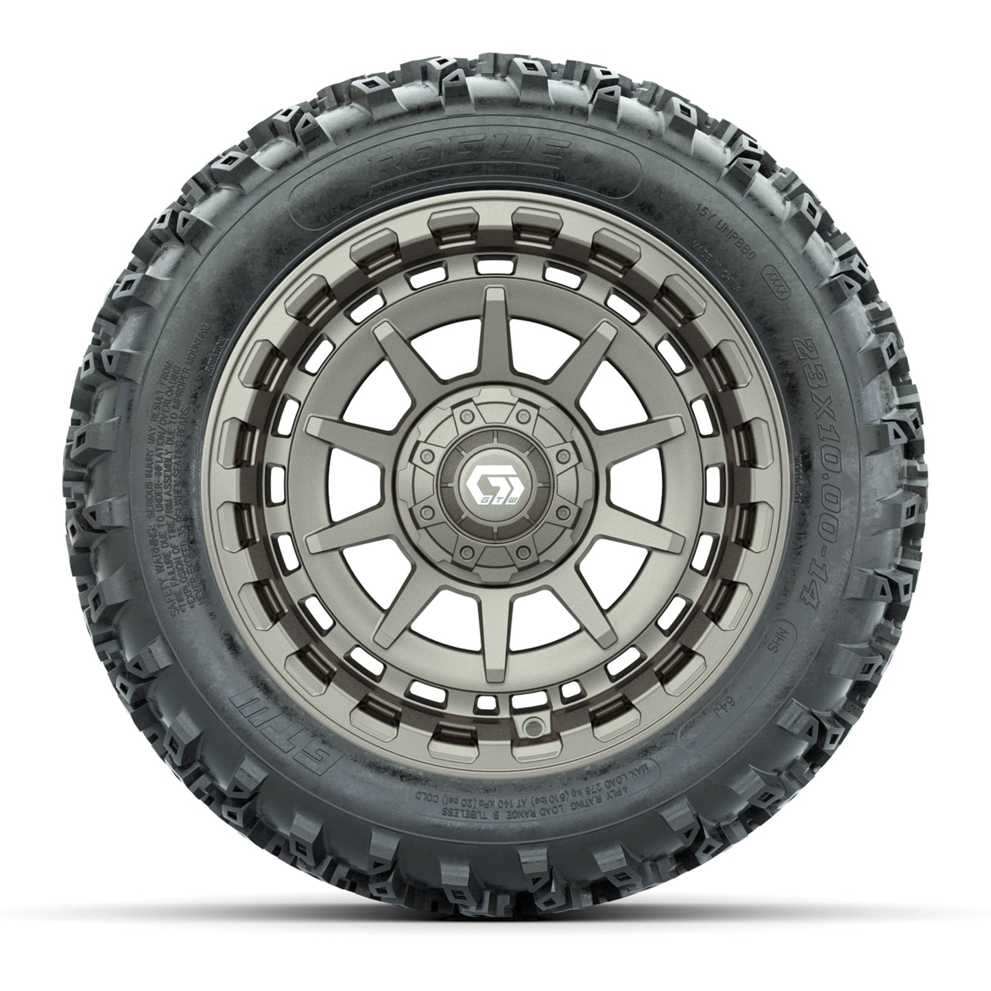 GTW® Barricade Bronze 14 in Wheels with 23X10-14 Rogue All-Terrain Tires – Full Set