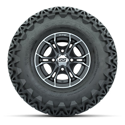 GTW Spyder Machined/Matte Grey 10 in Wheels with 22x11-10 Predator All Terrain Tires – Full Set