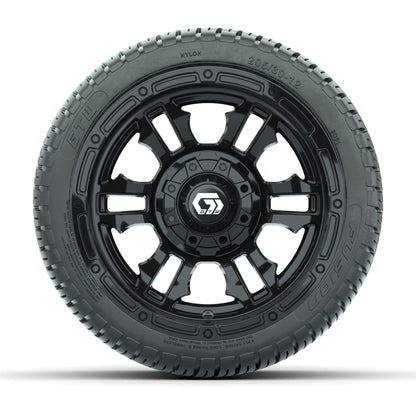 GTW® Shogun Gloss Black 12 in Wheels with 205/30-12 Fusion Street Tires – Full Set