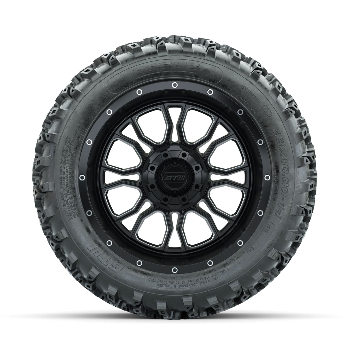 GTW Volt Machined/Black 14 in Wheels with 23x10.00-14 Rogue All Terrain Tires - Full Set