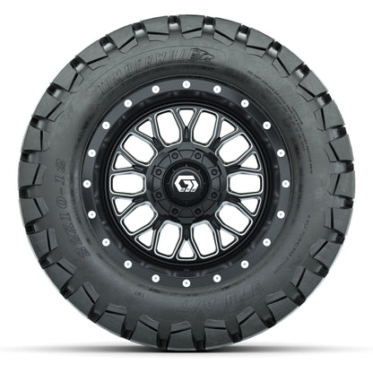 GTW® Helix Black/Machined 12 in Wheels with 22X10-12 Timberwolf All-Terrain Tires – Full Set