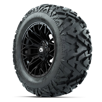 GTW Stellar Black 14 in Wheels with 25x10-14 Barrage Mud Tires – Full Set