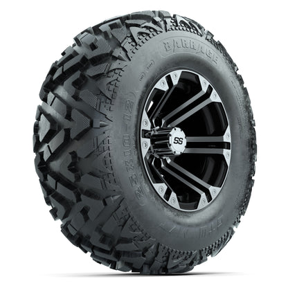 GTW® Specter Black/Machined 12 in Wheels with 25X10-12 Barrage Mud Tires – Full Set
