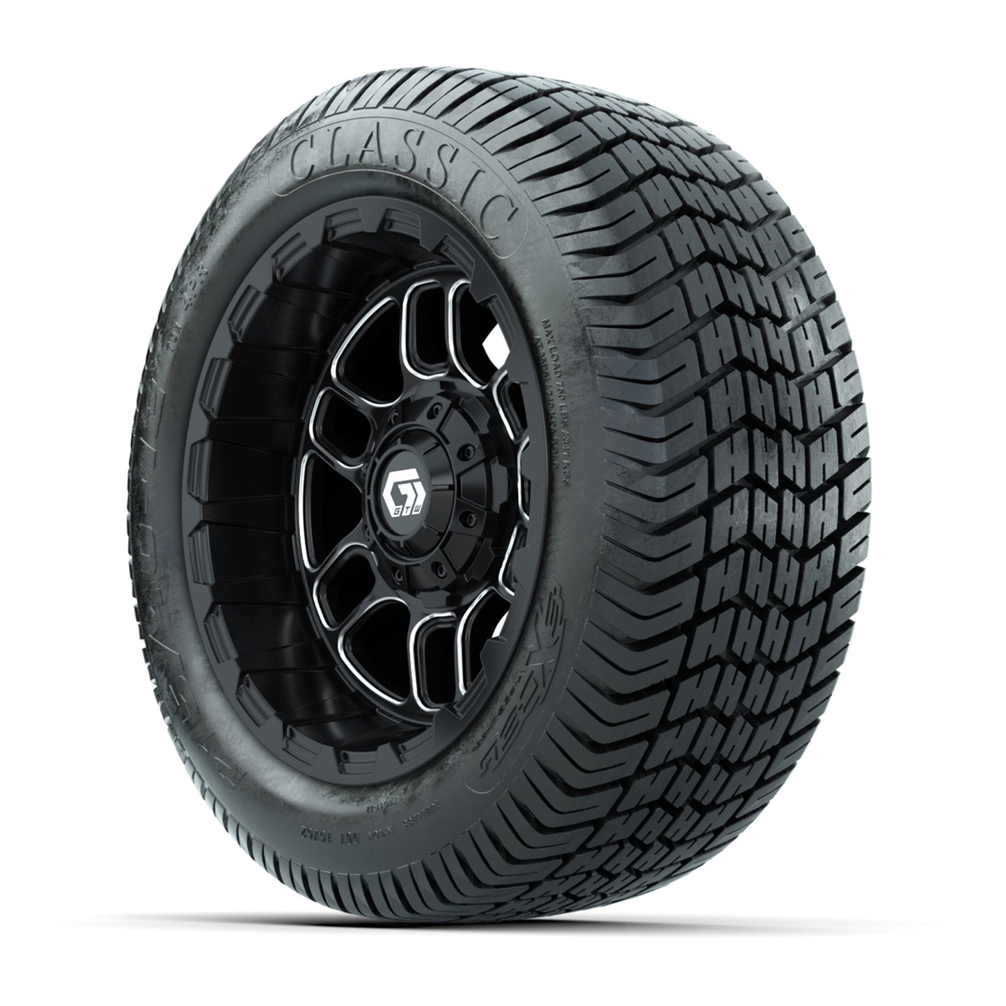 GTW® Titan Black/Machined 12 in Wheels with 215/40-12 Excel Classic Street Tires – Full Set